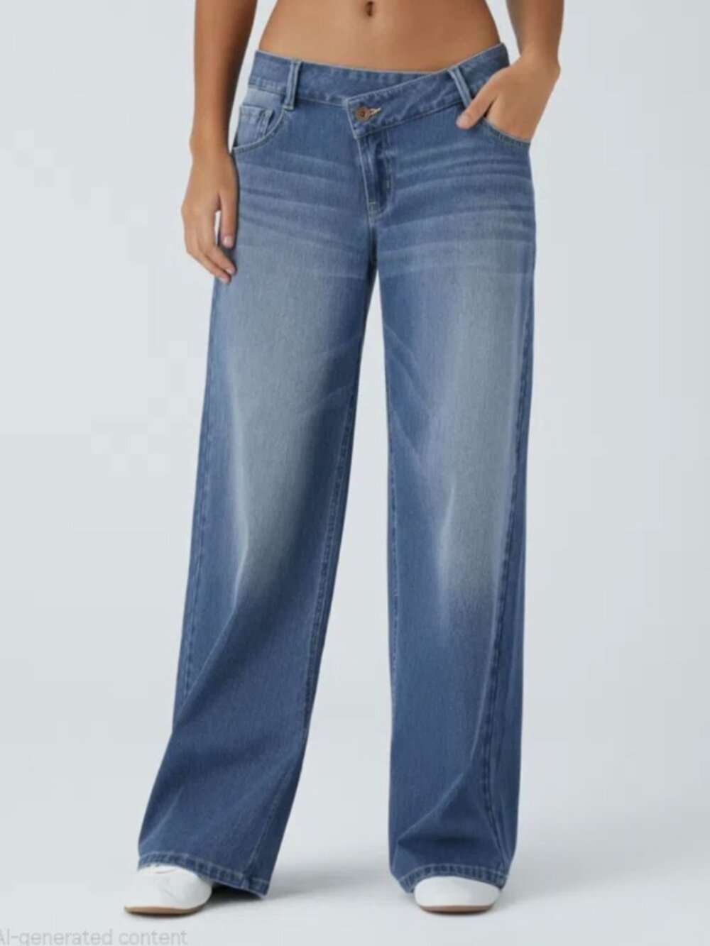 Halara Flex Asymmetric Baggy Wide Leg Casual Jeans - Blue Denim - S/P